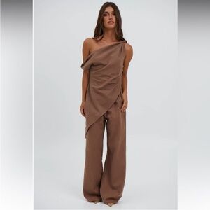 Elegant Brown One-Shoulder Two-Piece Set